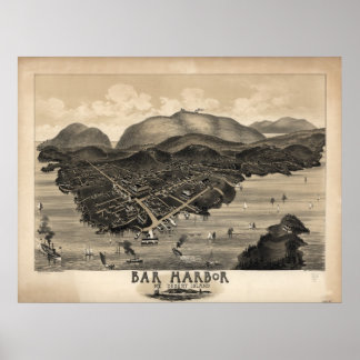 Póster Mapa Panorâmico Antiquado do Porto bar Maine 1886