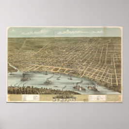 Poster Mapa Panorâmico Antiquado do Tennessee 1870
