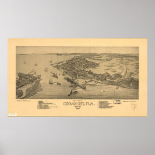 Poster Mapa Panorâmico Cedar Key Florida 1884