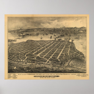 Póster Mapa panorâmico da antiguidade dos 1880s de