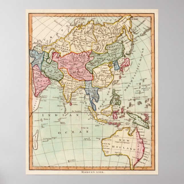 Póster Mapa Panorâmico da Ásia e da Austrália (Frente)