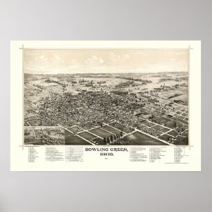 Póster Mapa Panorâmico Da boliche Verde - 1888
