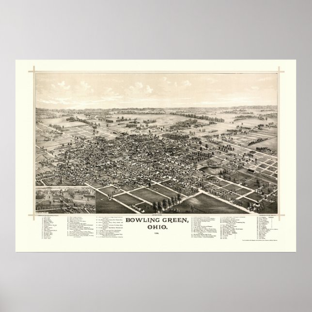 Póster Mapa Panorâmico Da boliche Verde - 1888 (Frente)