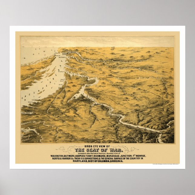 Poster Mapa Panorâmico da Guerra Civil 1861 (Frente)