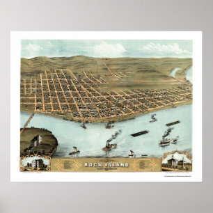 Póster Mapa panorâmico da ilha da rocha, IL - 1869