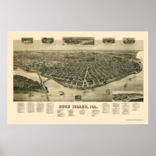 Póster Mapa panorâmico da ilha da rocha, IL - 1889