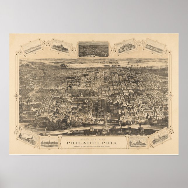 Póster Mapa Panorâmico da PA da Filadélfia DIGITALMENTE R (Frente)