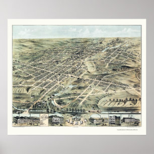 Póster Mapa panorâmico de Akron, OH - 1870