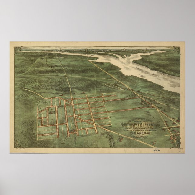 Poster Mapa Panorâmico de Alexandria VA Bird, da década d (Frente)