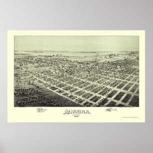 Póster Mapa Panorâmico de Aurora, MO - 1891