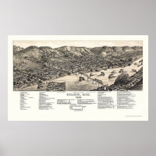 Poster Mapa Panorâmico de Bellaire, OH - 1882