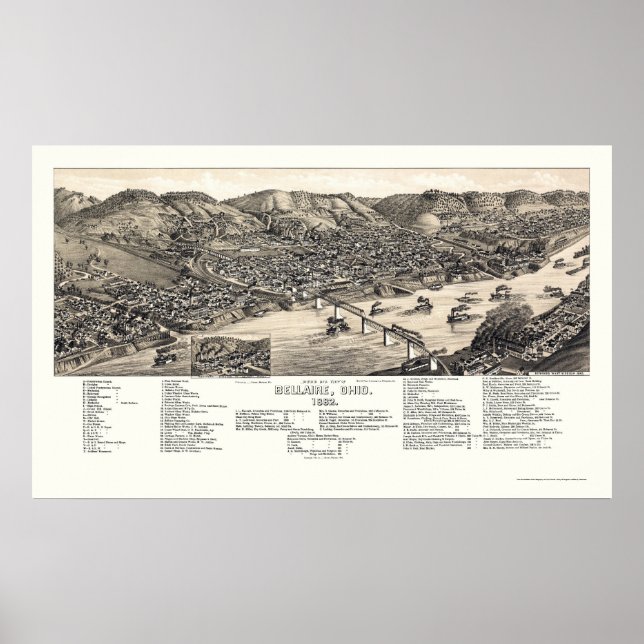 Poster Mapa Panorâmico de Bellaire, OH - 1882 (Frente)