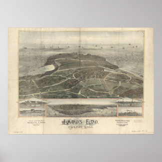 Poster Mapa Panorâmico de Birdseye MÃE Rockport End 1880s
