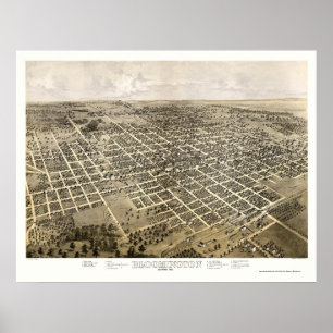 Poster Mapa panorâmico de Bloomington, IL - 1867