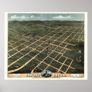 Poster Mapa panorâmico de Bowling Green, KY - 1871