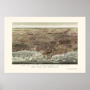 Póster Mapa panorâmico de Chicago, IL - 1892b