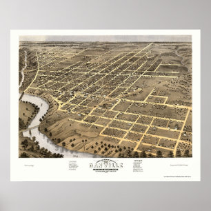 Póster Mapa panorâmico de Danville, IL - 1869