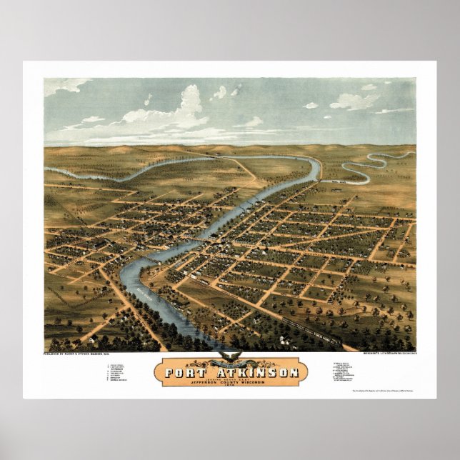 Póster Mapa Panorâmico de Fort Atkinson, WI - 1870 (Frente)