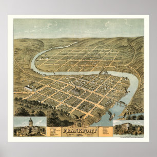 Poster Mapa panorâmico de Frankfort, KY - 1871