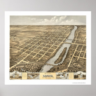 Poster Mapa panorâmico de Genebra, IL - 1869