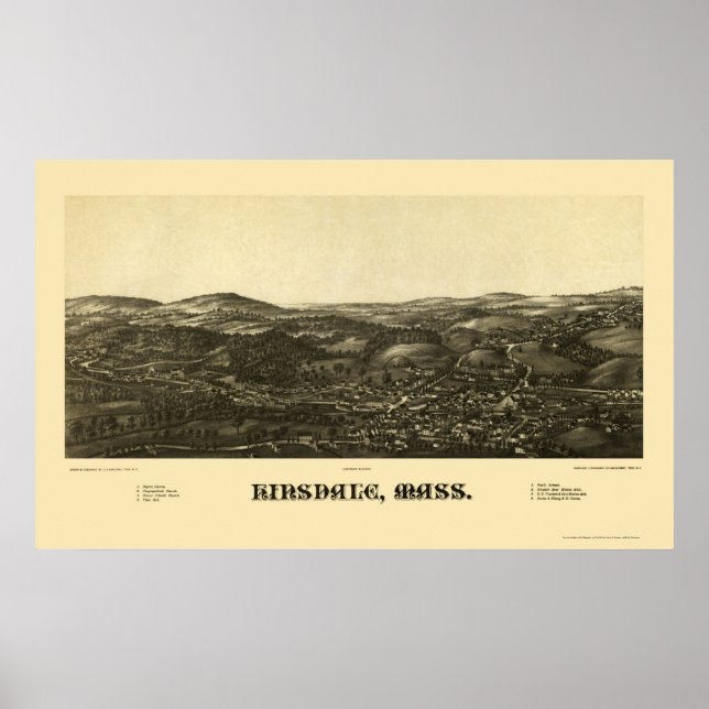 Poster Mapa Panorâmico de Hinsdale, MÃE - 1887 (Frente)
