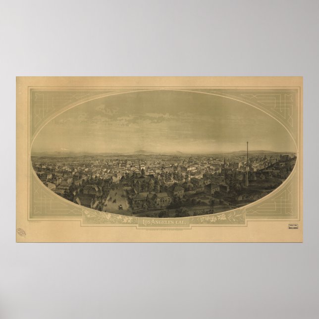Póster Mapa Panorâmico de Los Angeles California 1888 (Frente)