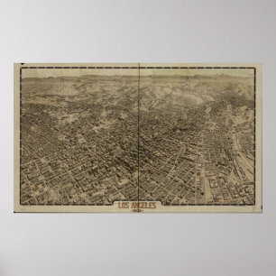 Poster Mapa Panorâmico de Los Angeles California 1909