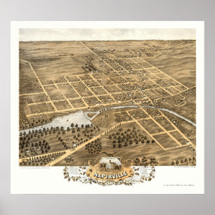 Poster Mapa panorâmico de Naperville, IL - 1869