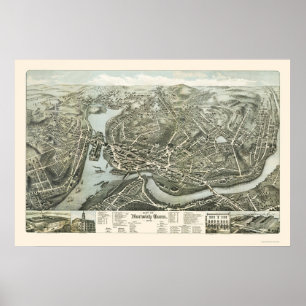 Poster Mapa panorâmico de Norwich CT - 1876