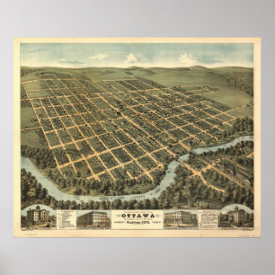 Póster Mapa Panorâmico de Ottawa Kansas 1872