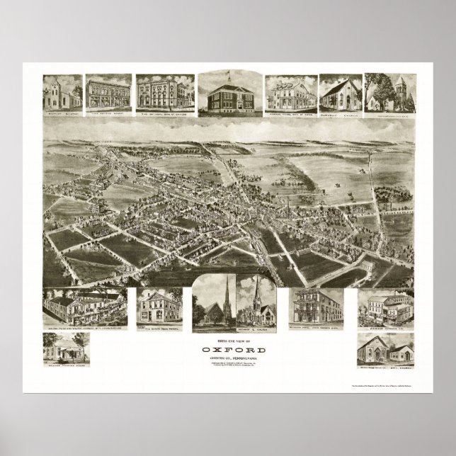 Póster Mapa Panorâmico de Oxford, PA - 1907 (Frente)