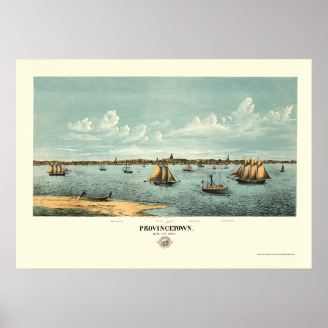 Póster Mapa Panorâmico de Provincetown, MA - 1877 (Frente)