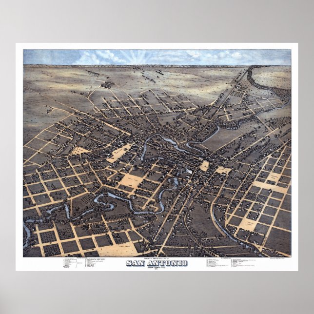 Póster Mapa Panorâmico de San Antonio TX DIGITALMENTE REM (Frente)