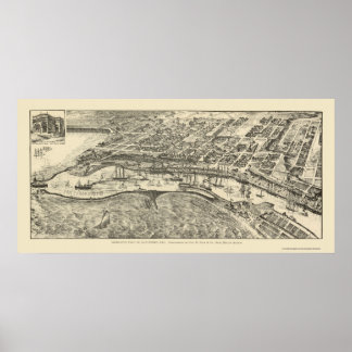 Póster Mapa Panorâmico de San Pedro, CA - 1905