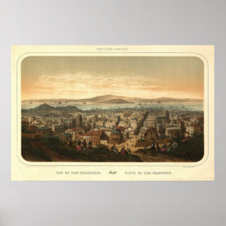 Póster Mapa Panorâmico de São Francisco Birdseye 1846