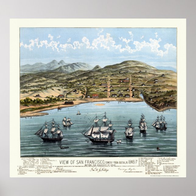 Poster Mapa Panorâmico de São Francisco, CA - 1847 (Frente)