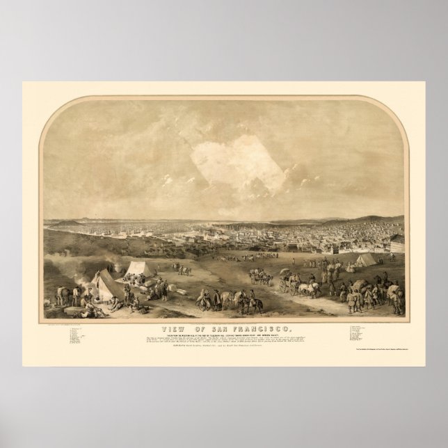 Póster Mapa Panorâmico de São Francisco, CA - 1851 (Frente)