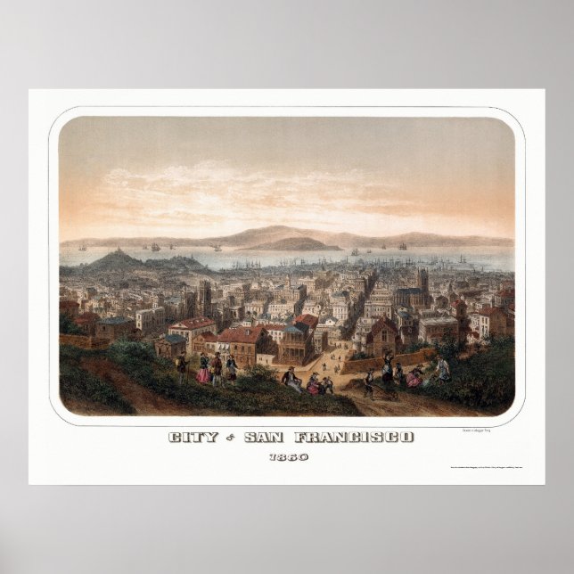 Póster Mapa Panorâmico de São Francisco, CA - 1860 (Frente)