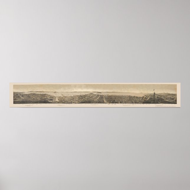 Póster Mapa Panorâmico de São Francisco, CA - 1862 (Frente)