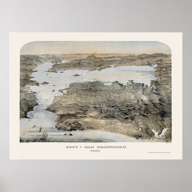 Poster Mapa Panorâmico de São Francisco, CA - 1868 (Frente)