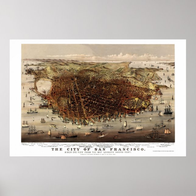 Poster Mapa Panorâmico de São Francisco, CA - 1878 (Frente)