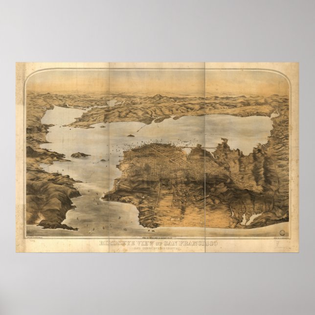Poster Mapa Panorâmico de São Francisco Califórnia 1876 (Frente)