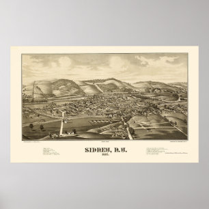 Póster Mapa Panorâmico de Sidney, NY - 1887