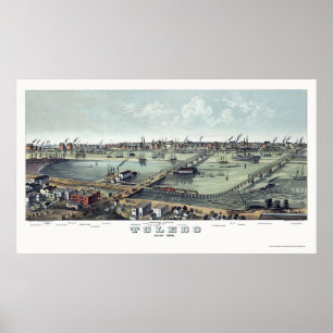 Póster Mapa panorâmico de Toledo, OH - 1876