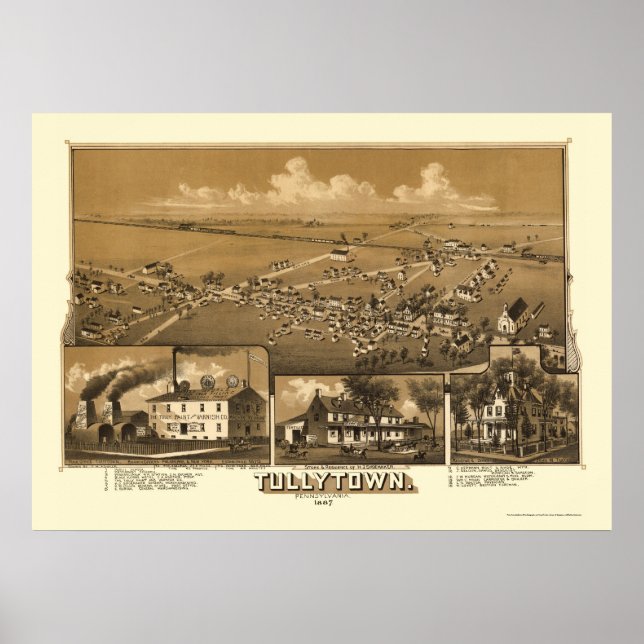 Poster Mapa Panorâmico de Tullytown, PA - 1887 (Frente)