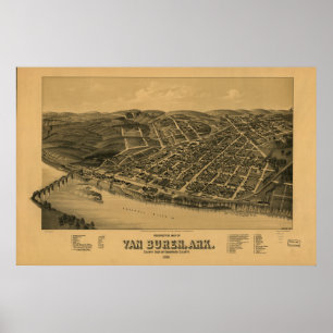 Poster Mapa Panorâmico de Van Buren Arkansas 1888