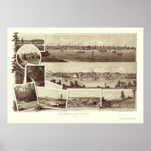 Poster Mapa Panorâmico de Victoria, BC, Canadá - 1884