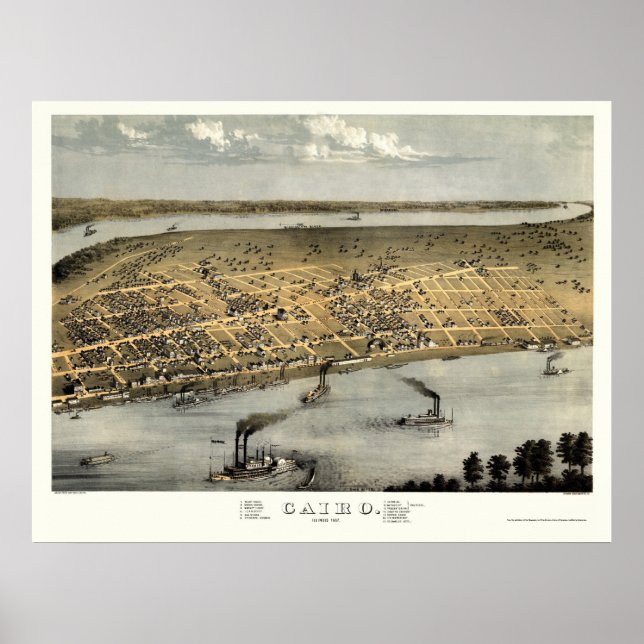 Póster Mapa Panorâmico do Cairo - 1867 (Frente)
