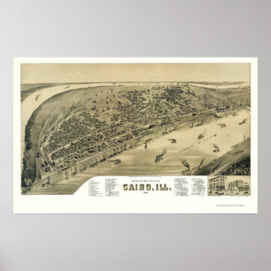 Póster Mapa Panorâmico do Cairo - 1888