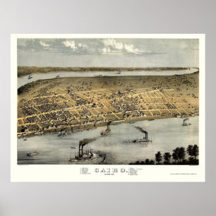 Póster Mapa panorâmico do Cairo, IL - 1867